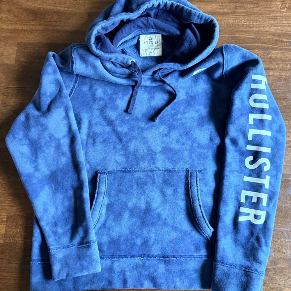 Hollister California Blue Acid Wash Fleece Hoodie XL Seagull Logo Pullover